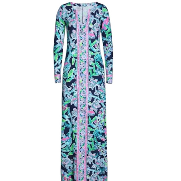 NEW NEW Lilly Pulitzer UPF 50+ FAYE MAXI DRESS Bright Navy Sway This Way - Picture 4 of 10